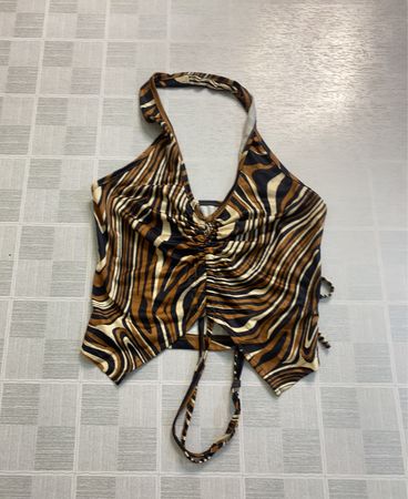 Brown and Black Swirl Pattern Halter Top