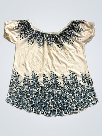 Blouse with Blue Floral Embroidery