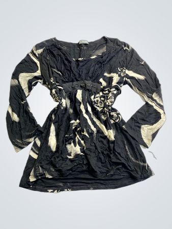 Clerins Shavier Black Rose Print Long-Sleeve Mini Dress