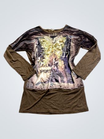 Long Sleeve Shirt with Gold Sequin Design