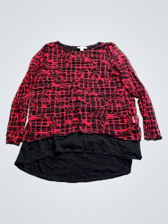 elitzia Women's Red and Black Long Sleeve Top