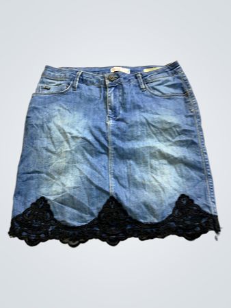 Denim Skirt with Black Lace Trim