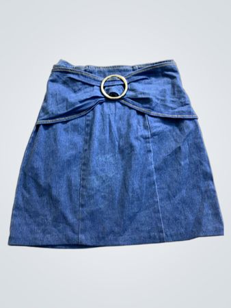 Blue Denim Skirt with Gold Buckle