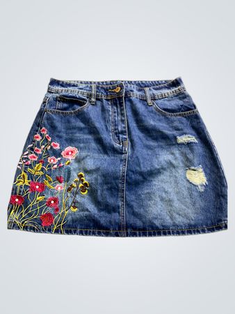 Embroidered Denim Skirt