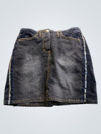Denim Skirt with Sequined Stripe and Embellished Pocket