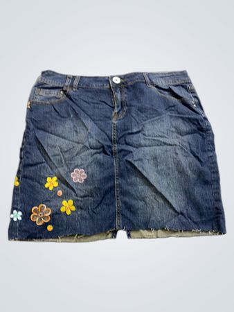 Denim Skirt with Floral Embroidery