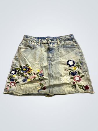 Floral Embroidered Denim Skirt