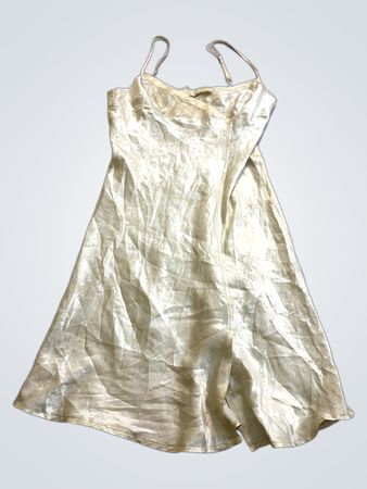Cream Satin Slip Dress with Floral Embroidery