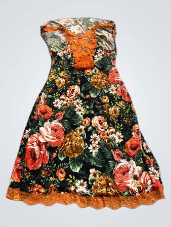 Floral Dress with Orange Lace Trim