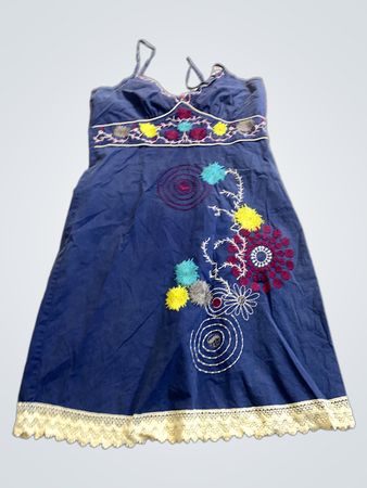 Blue Dress with White Lace Trim