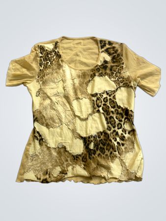 Yellow T-Shirt with Leopard Print Patchwork