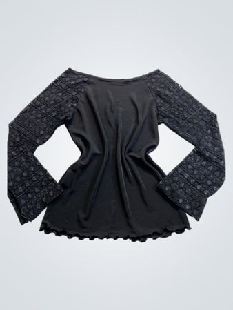 Black Long-Sleeve Top with Lace Sleeves
