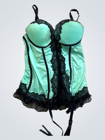 Green Corset with Black Lace