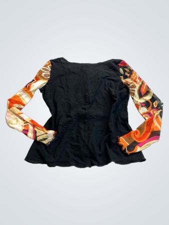 Black Long-Sleeve Top with Colorful Sleeves