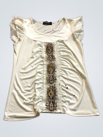 Lo! Lola! Lolita! Cream Ruched Embellished Top