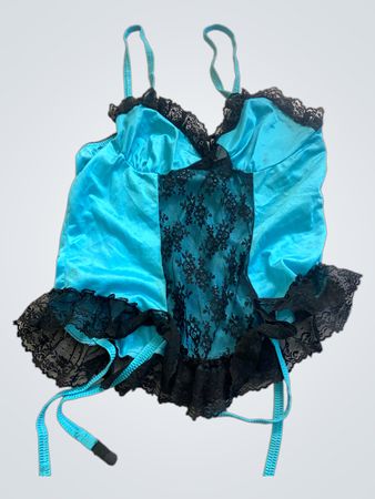 Blue Lace Trim Corset Top