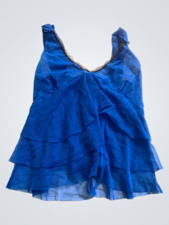 Blue Ruffled Tank Top