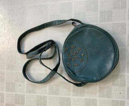 Teal Embossed Round Crossbody Bag