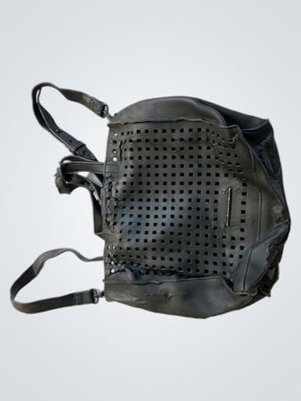 Black Leather Backpack with Perforated Design