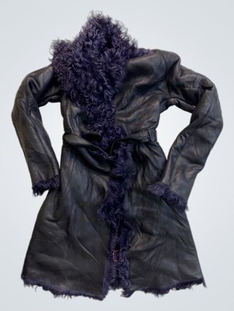Black Leather Coat with Fur Trim