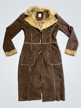 Camaiu Brown Faux Suede Shearling Lined Duffle Coat