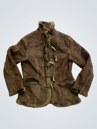 Brown faux fur trim duffle coat