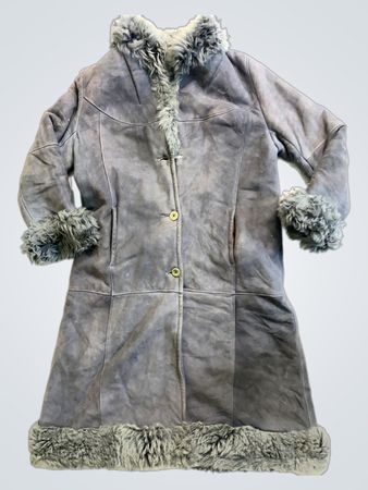 Grey Suede Coat with Fur Trim