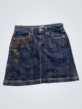 Promod Denim Skirt with Floral Embellishment