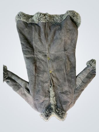 Grey Suede Coat with Fur Trim
