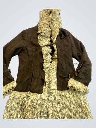 Brown Suede and Fur Trimmed Hooded Jacket