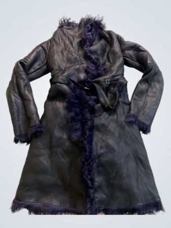 Black Leather Coat with Fur Trim