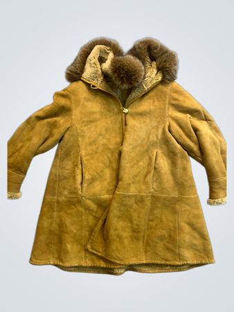 Brown Suede Coat with Fur Trim