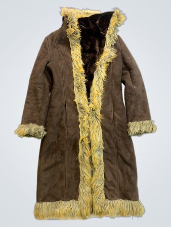 Brown Faux Fur Trimmed Long Coat