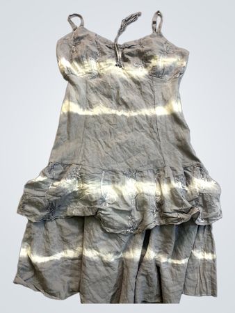 Gray and White Tie-Dye Ruffled Dress