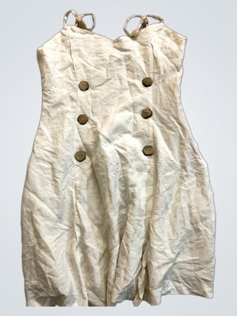 Teresa Erre Cream Linen Blend Dress with Wooden Button Detail