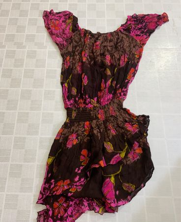 Brown and Pink Floral Print Dress