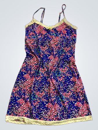 basics one Leopardenmuster Slipkleid mit Spitzenbesatz