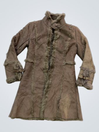 UN DEUX TROIS Women's Brown Faux Fur Trimmed Coat
