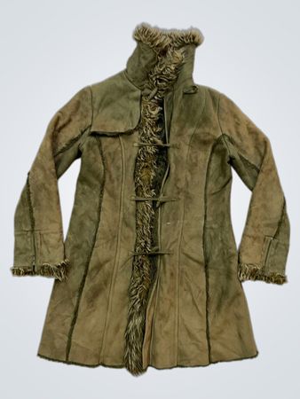 Brown Suede Coat with Fur Trim