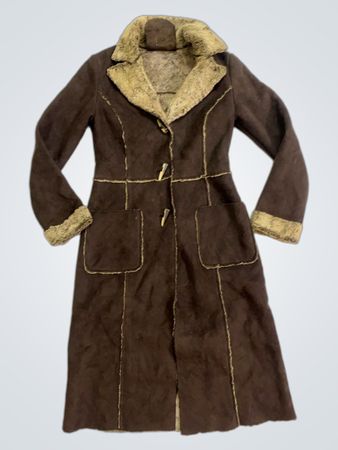 Brown Suede Coat with Faux Fur Lining