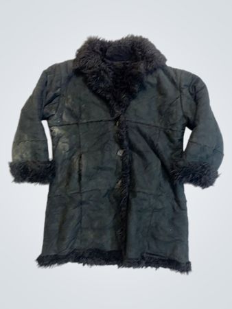 APEX Schwarzer Mantel mit Kunstpelzbesatz