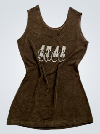 Brown Sleeveless Top with White Graphic