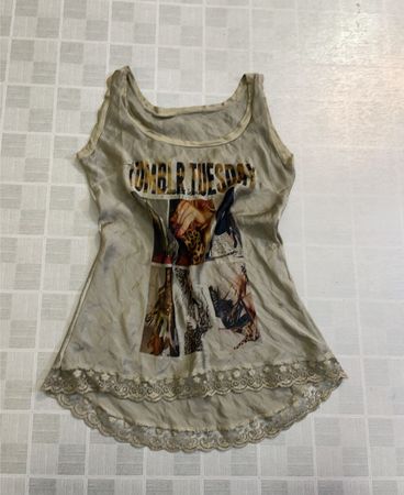 Damen Tanktop mit grafischem Print und Spitze