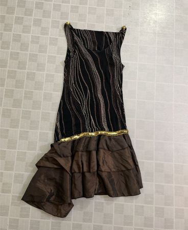 Black and brown dress with gold trim
