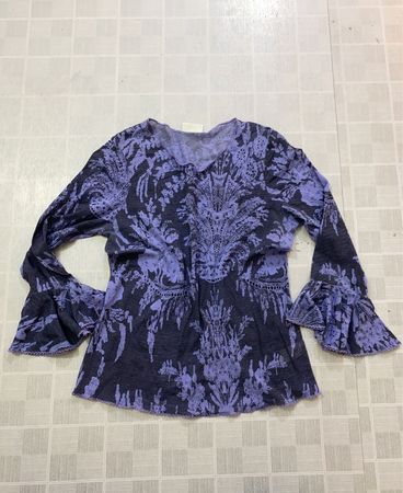Essence Damen Blau Blumenmuster Glockenärmel Oberteil