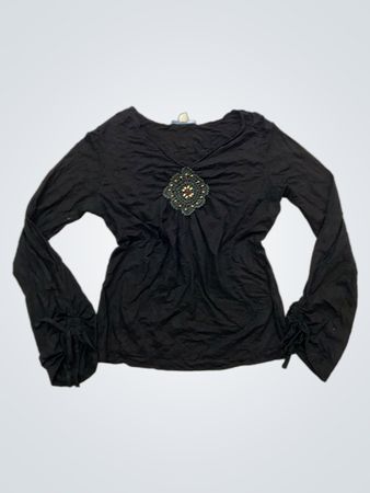 BLEU 123 Schwarzes dekoriertes Langarmoberteil