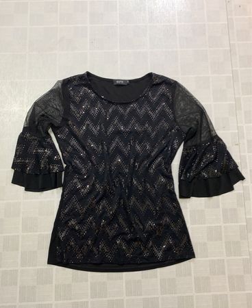 Top à manches en mesh à sequins noirs