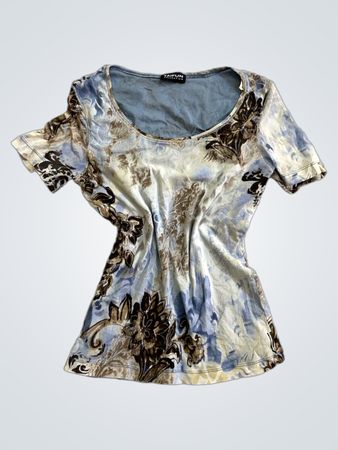 TAIFUN COLLECTION Haut à manches courtes bleu à imprimé floral pour femmes