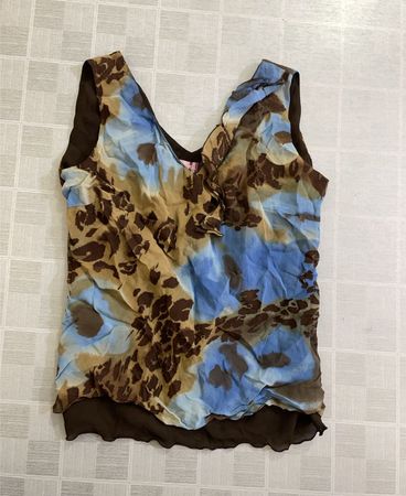 Top floral imprimé bleu marron Arcana Mora pour femmes