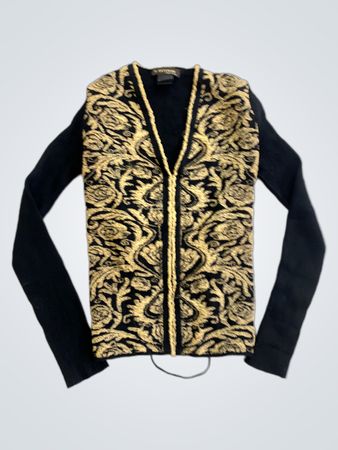 D.EXTERIOR Black Knit Cardigan With Gold Embroidery